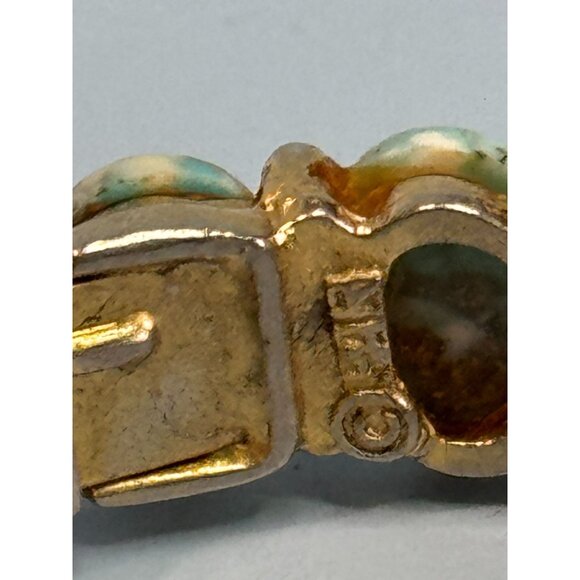 MCM HAR Designer Signed Turquoise Hinged Cuff Bracelet 6" Vintage Gold Tone Jewe - Picture 3 of 6